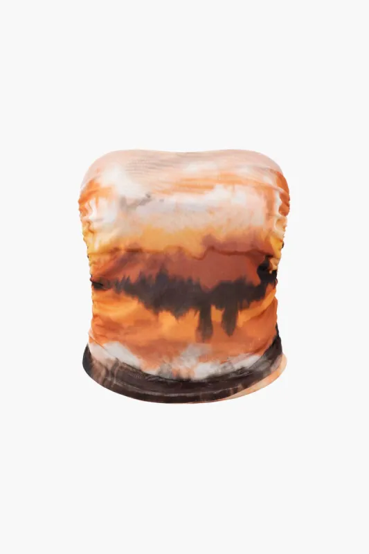 Abstract Print  Mesh Tube Top sold by Micas