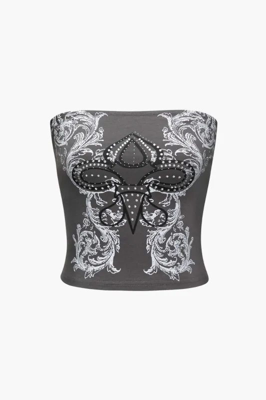 Printed Rhinestone Tube Top sold by Micas