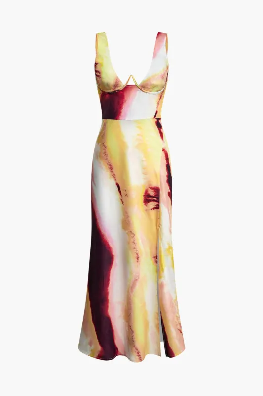 Tie Dye V-neck Sleeveless Slit Maxi Dress sold by Micas