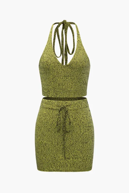 Halter Knit Cami Top And Tie Waist Mini Skirt Set sold by Micas