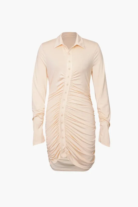 Buttons Down Ruched Bodycon Mini Dress sold by Micas