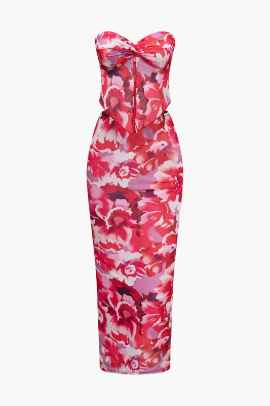 Floral Print Twist Cami Top And Midi Skirt Set sold by Micas