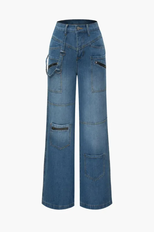 Low Rise Zipper Pocket Straight Leg Baggy Jeans sold by Micas