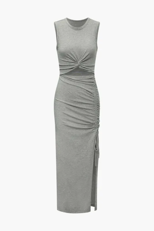 Twist Front Cut Out Drawstring Slit Maxi Dress sold by Micas