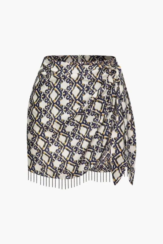 Geometric Print Fringe Hem Wrap Mini Skirt sold by Micas