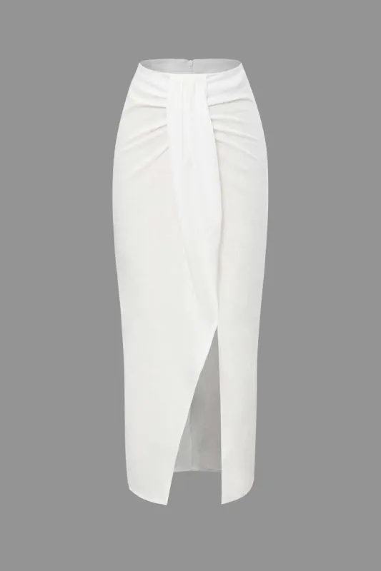 High Waist Ruched Split Midi Skirt sold by Micas
