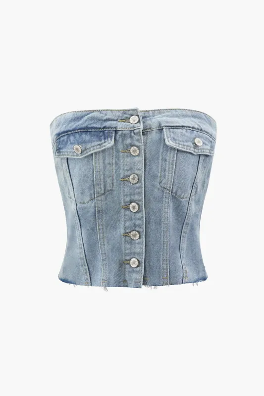 Buttoned Denim Strapless Top sold by Micas