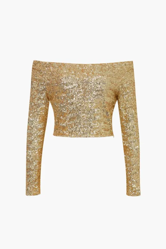 Off The Shoulder Sequin Long Sleeve Top sold by Micas
