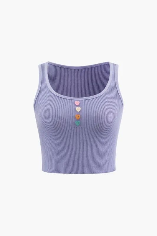 Multicolor Heart Button Square Neck Knit Tank Top sold by Micas