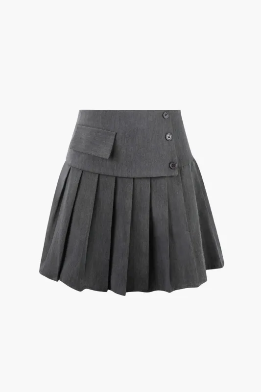 Buttoned Flap Pleated Mini Skirt sold by Micas