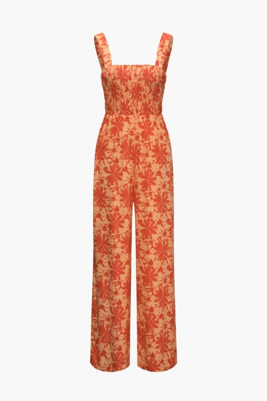 Leaves Print Square Neck Wide Leg Jumpsuit sold by Micas