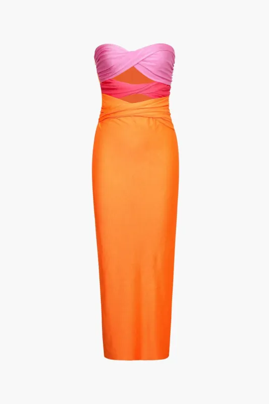 Kontrast snoet front midi kjole sold by Micas