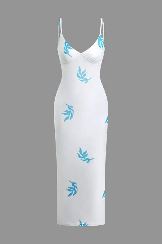 Leaves Print V-neck Cami Maxi Dress sold by Micas