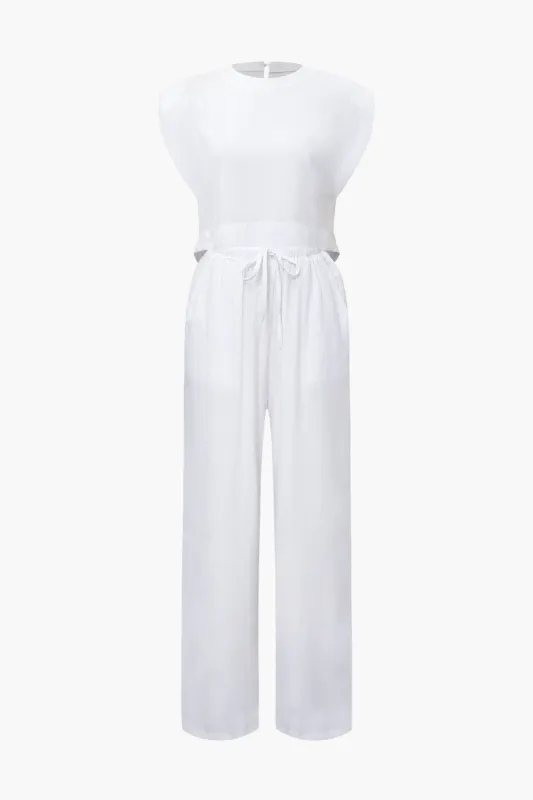 Linen-Blend Tank Top And Tie Waist Leg Straight Pants Set sold by Micas