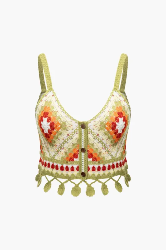 Crochet Tassel Hem Crop Cami Top sold by Micas