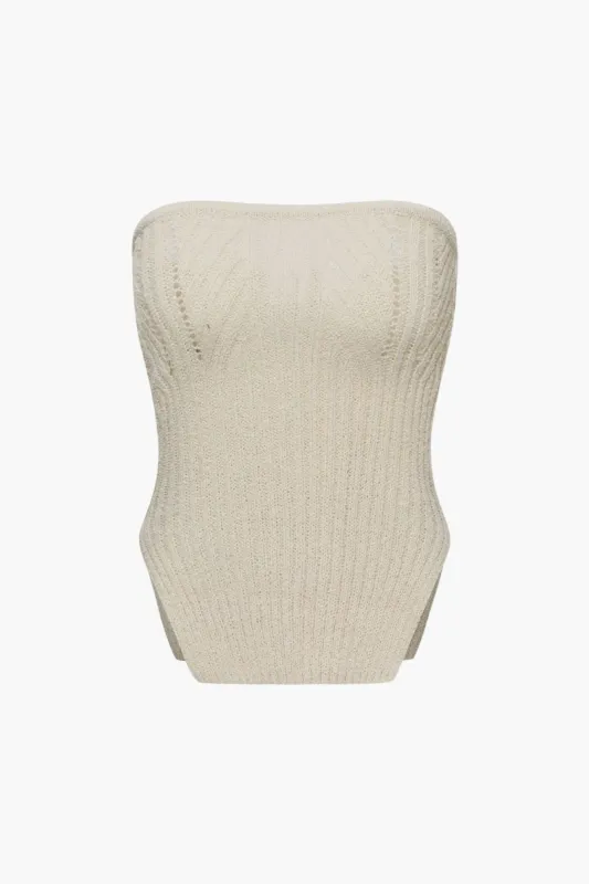 Side Slit Knit Strapless Top sold by Micas