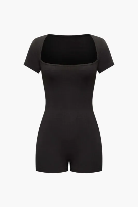 Square Neck Short Sleeve Cut Out Romper sold by Micas