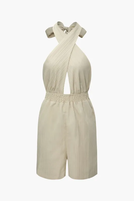 Halter Neck Smocked Waist Romper sold by Micas
