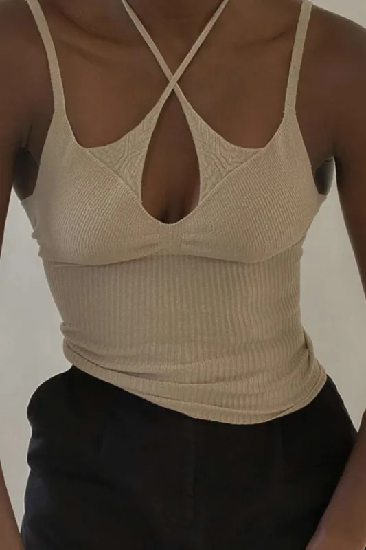 Halter Cut Out Knit Cami Top sold by Micas