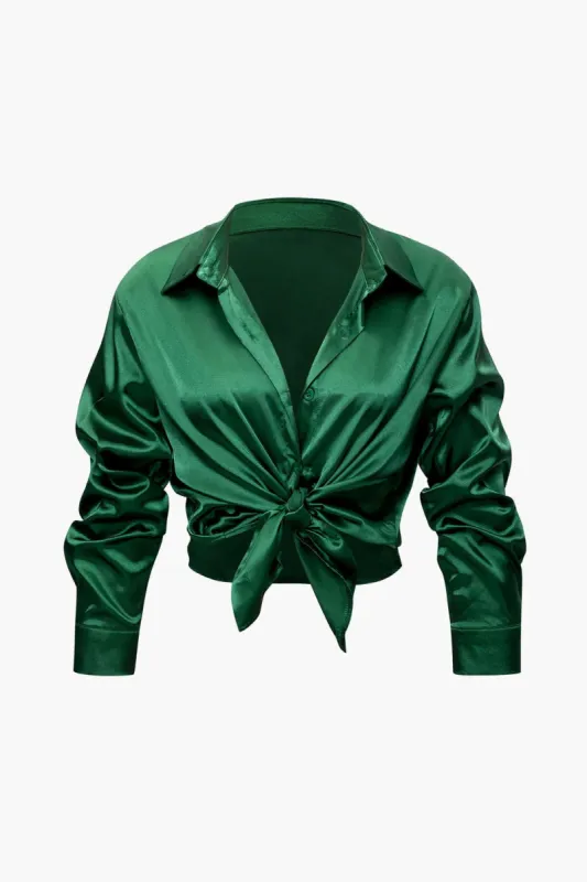 Satin Curved Hem Long Sleeve Shirt sold by Micas