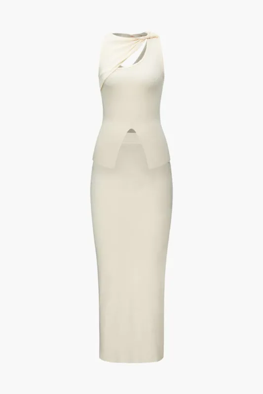 Asymmetrical Twist Tank Top And Cut Out Skirt Set sold by Micas