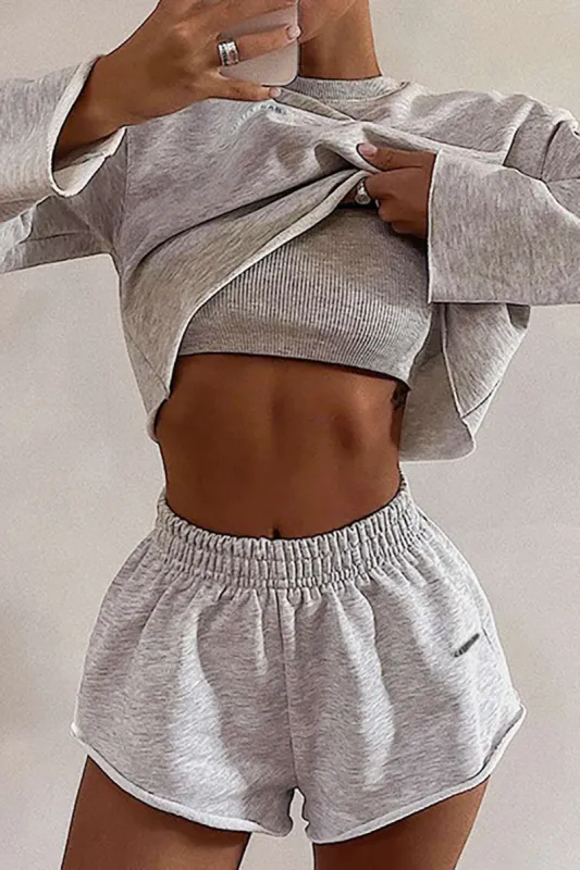 Cami Top And Long Sleeve Crop Top And Track Shorts Set sold by Micas