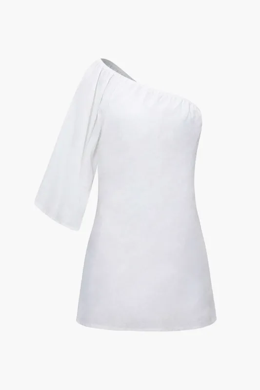 Linen-Blend One Shoulder Mini Dress sold by Micas
