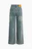 Retro Print Washed Ripped Asymmetrical Jeans sold by Micas