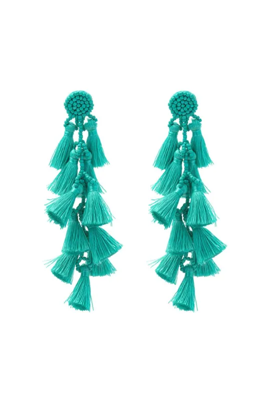 Green Bead Tassel Earrings sold by Micas