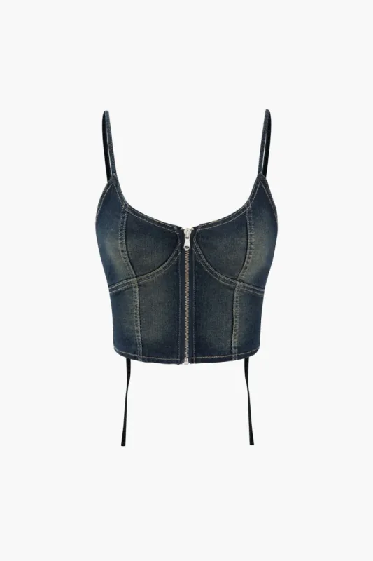 Distressed Denim Crop Cami Top sold by Micas