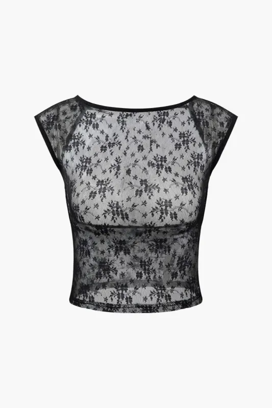 Floral Lace Backless T-shirt made by Micas