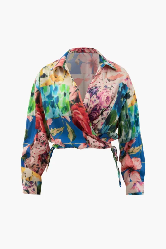 Floral Print V-neck Wrap Blouse sold by Micas