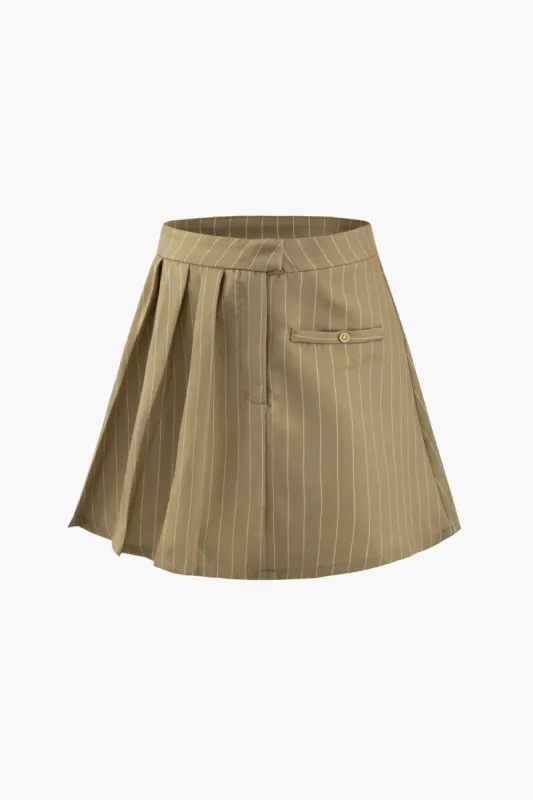 Vertical Stripe Pleated Mini Skirt sold by Micas