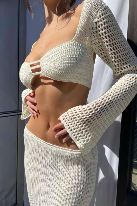 Tie Back Crochet Crop Top And Maxi Skirt Set sold by Micas
