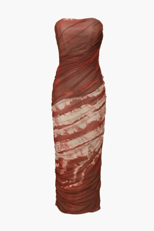 Abstract Mesh Strapless Midi Dress sold by Micas