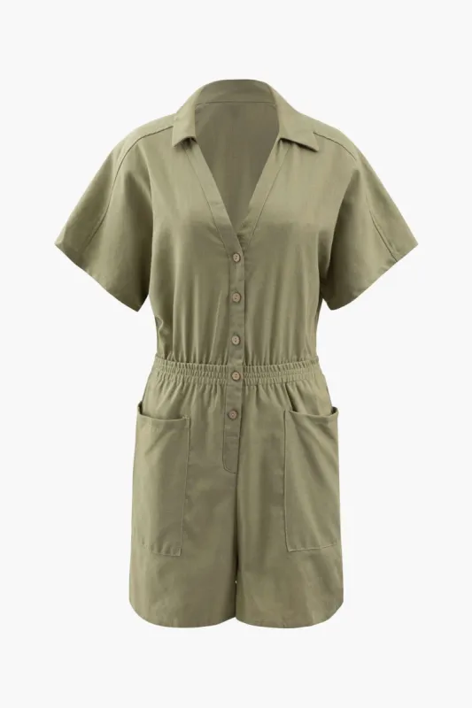 V-neck Button Short Sleeve Romper sold by Micas