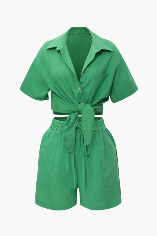 Short Sleeve Pocket Shirt And Elastic Waist Shorts Set sold by Micas