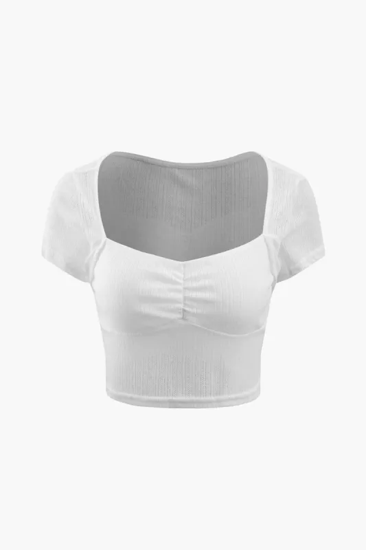 Square Neck Openwork Knit T-Shirt sold by Micas