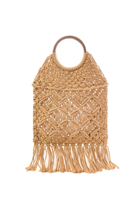 Woven Round Handle Tassel Tote Bag sold by Micas