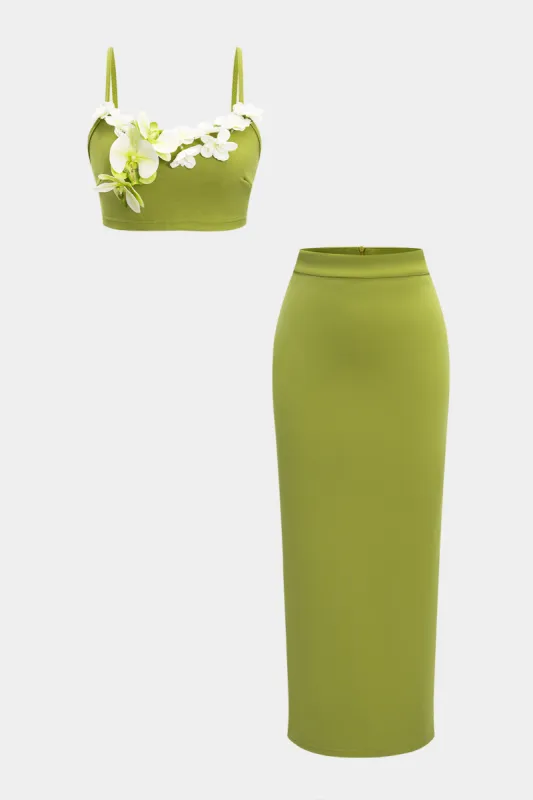 3D Floral Cami Top And Slit Skirt Set sold by Micas