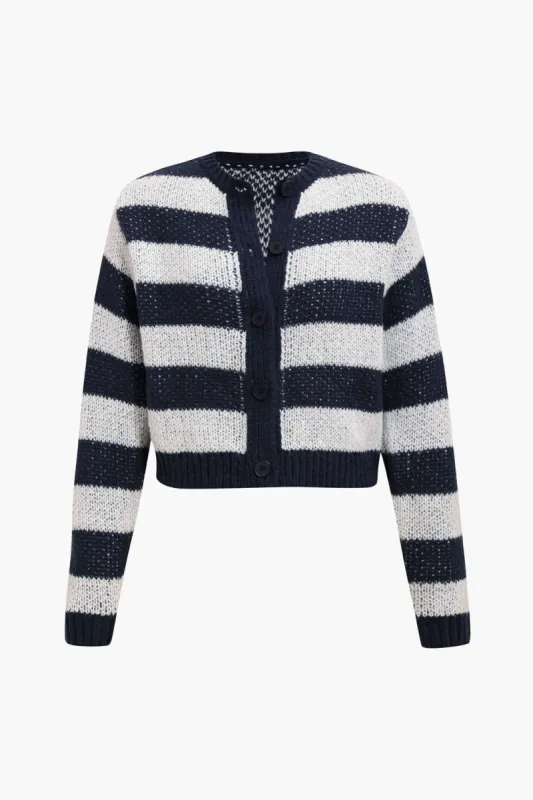 Stripe Button Front Knit Cardigan sold by Micas