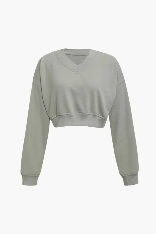 V-neck Cropped Pullover Top sold by Micas