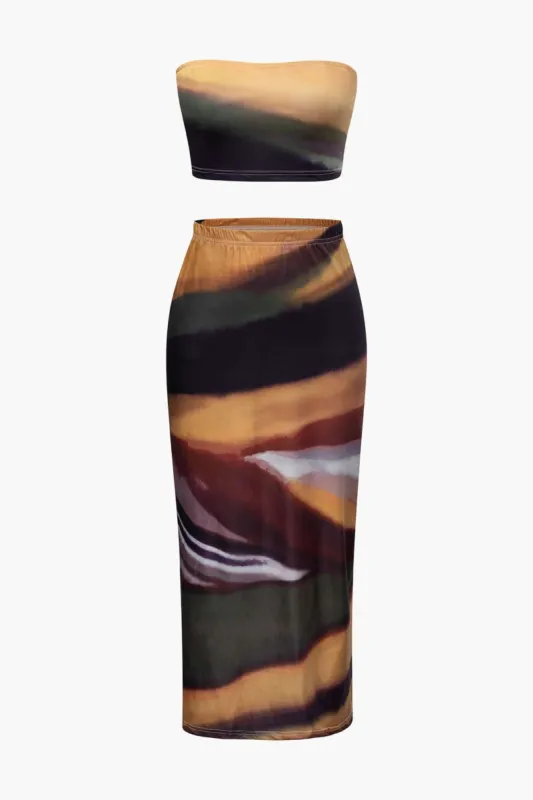 Tie Dye Tube Top And Midi Skirt Set sold by Micas