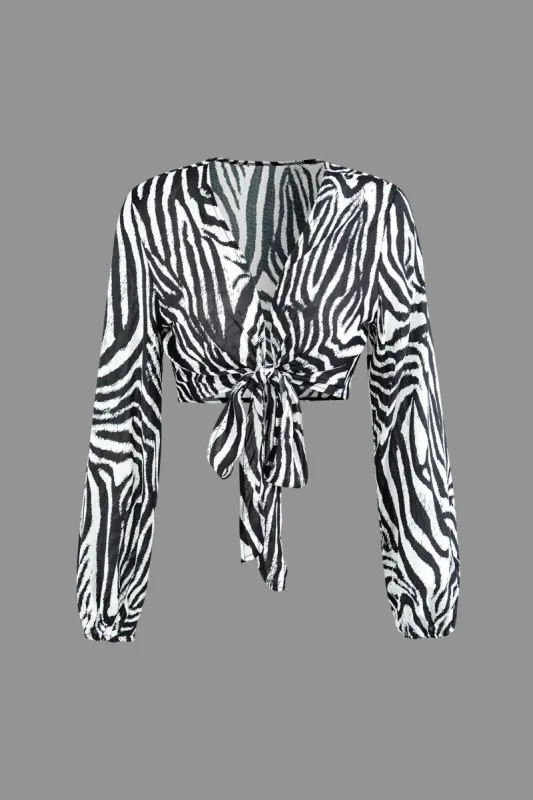 Zebra Stripe Knot Front Crop Top sold by Micas