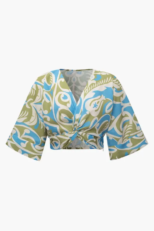 Printed Twist Front Crop Blouse sold by Micas