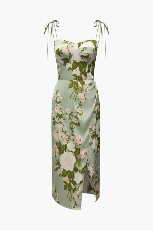 Floral Print Tie Strap Wrap Slit Midi Dress sold by Micas