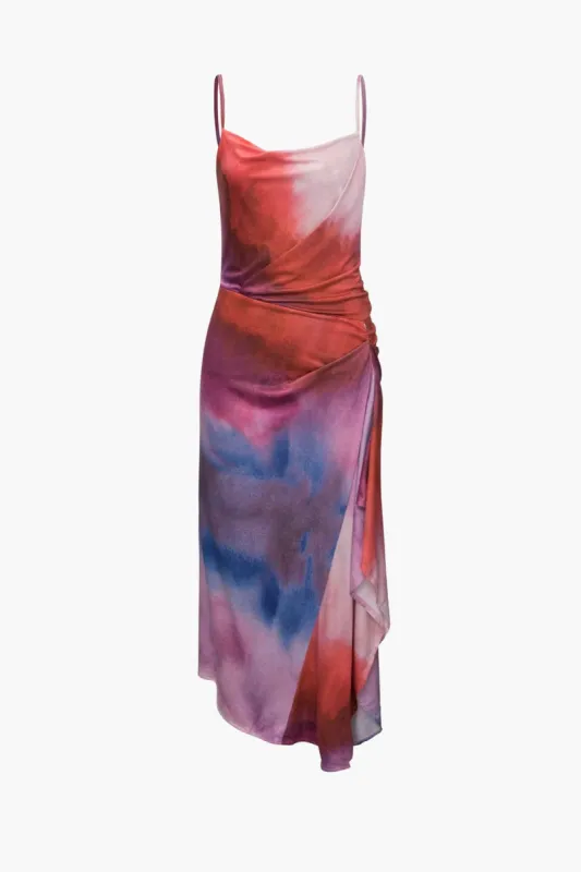 Watercolor Ruched Wrap Midi Dress sold by Micas