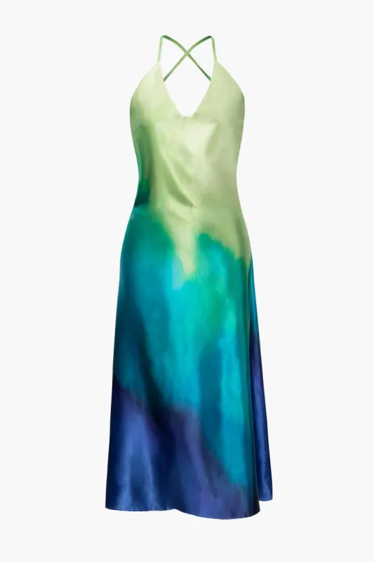 Ombre Satin Cross Back Midi Dress sold by Micas
