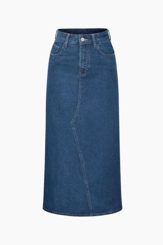 Denim Back Slit Straight Skirt sold by Micas