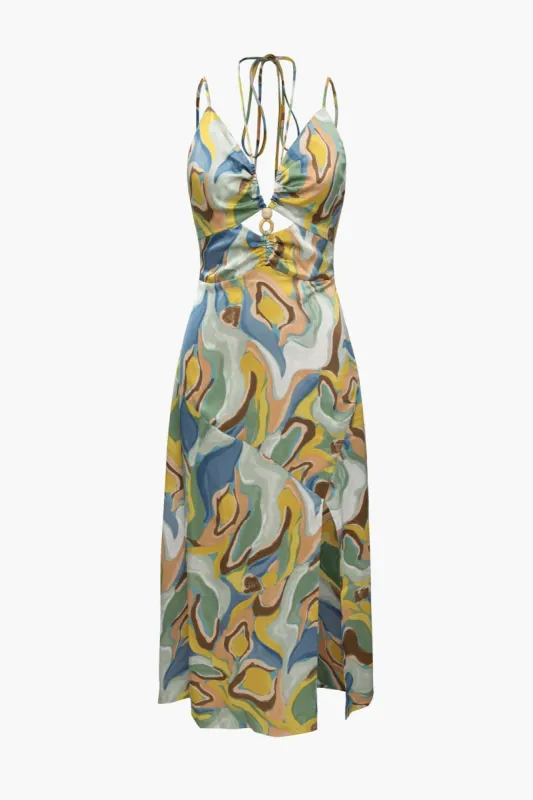 Marble Print Strappy Slit Maxi Dress sold by Micas